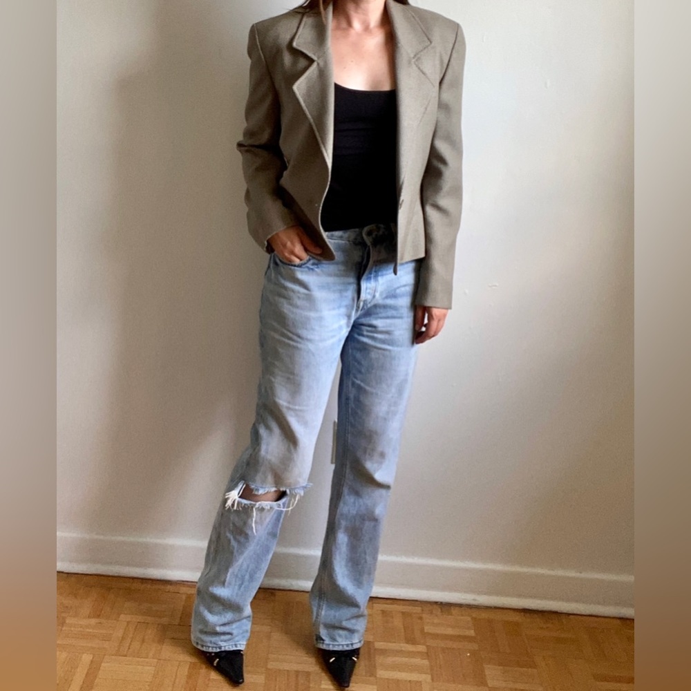 Vintage Jaeger women’s blazer beige cream wool crop retro minimalistic simple